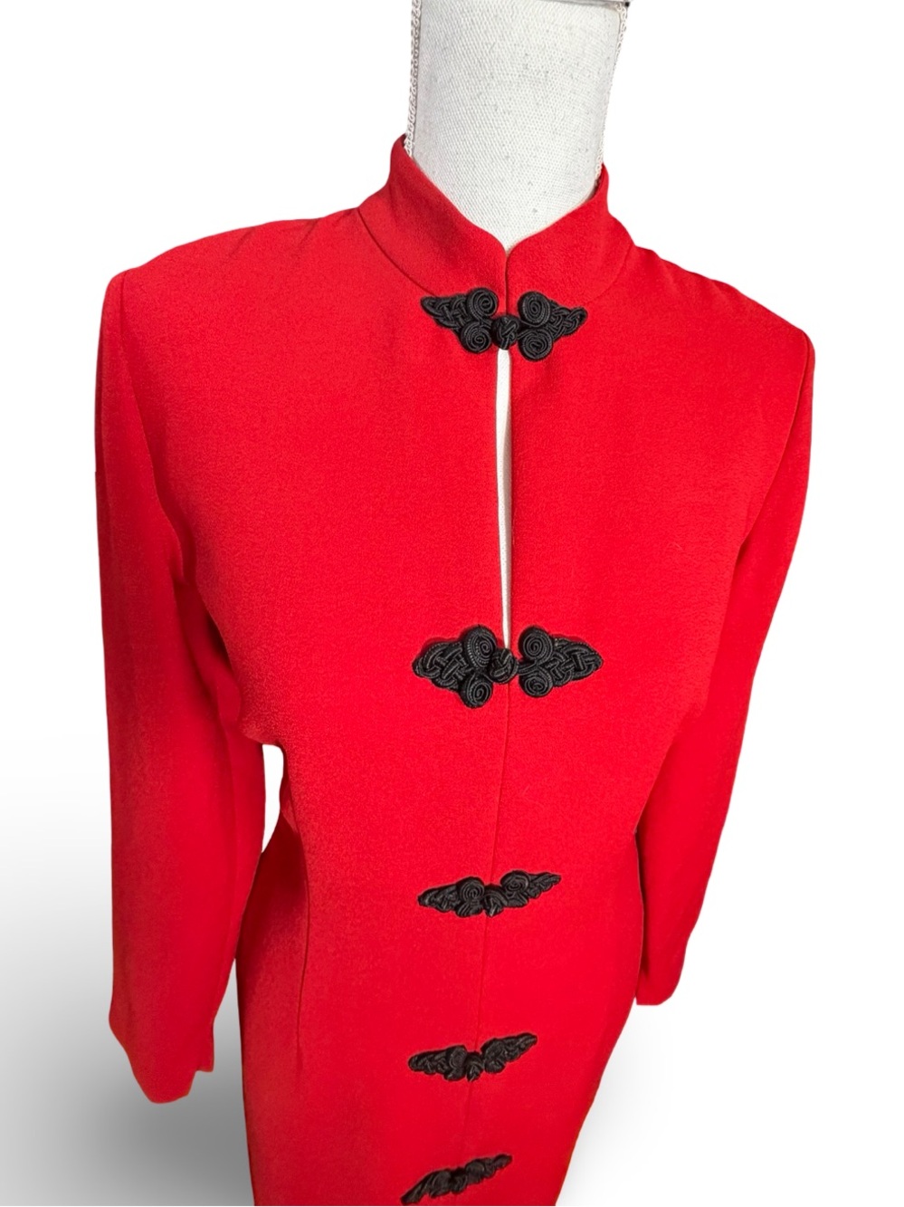 Zara Red Mandarin Collar Midi Dress with Frog Fasteners S - Picture 5 of 14